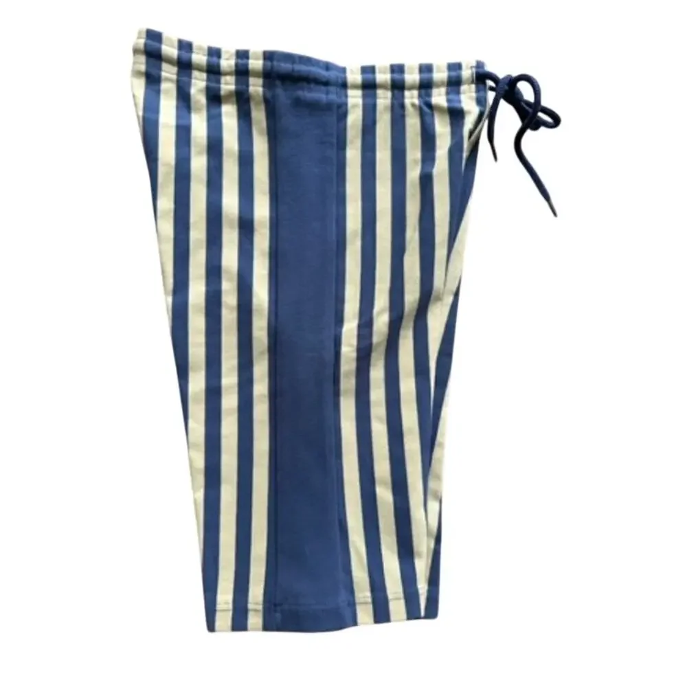 Vintage 80s 90s Marika Blue Striped Coolmax Drawstring Bike Shorts High Waist M